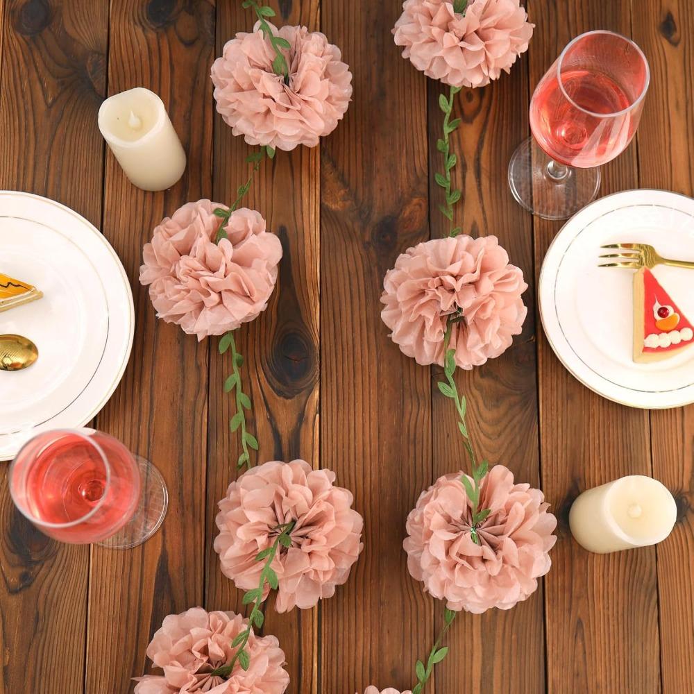 2pcs Nude Tissue Paper Pom Pom Garlands Paper Flowers for Birthday Wedding Decor Tissue Paper Pom Pom Boho Flowers Wall Hanging Décor Supplies