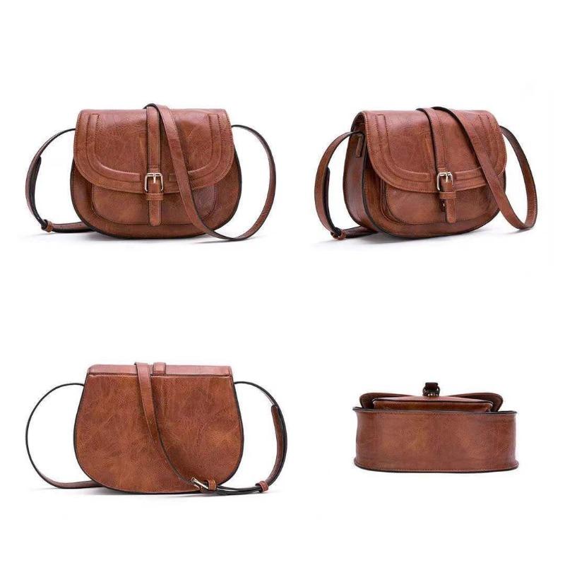 Hot-selling Hong Kong Style Retro Saddle Bag Women's Shoulder Messenger Bag European and American Versatile Women's Semi-round Bag Women