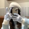 Autumn and Winter Cold and Warm Student Five-finger Gloves Velvet Bow Writing Girl High-value Touch Screen Adult Gloves