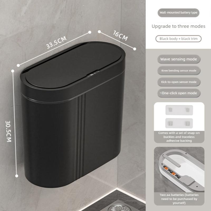 Pattumiera a Sensore Automatico da Parete per Bagno Cucina Chiusura Silenziosa Montaggio a Parete Plastica