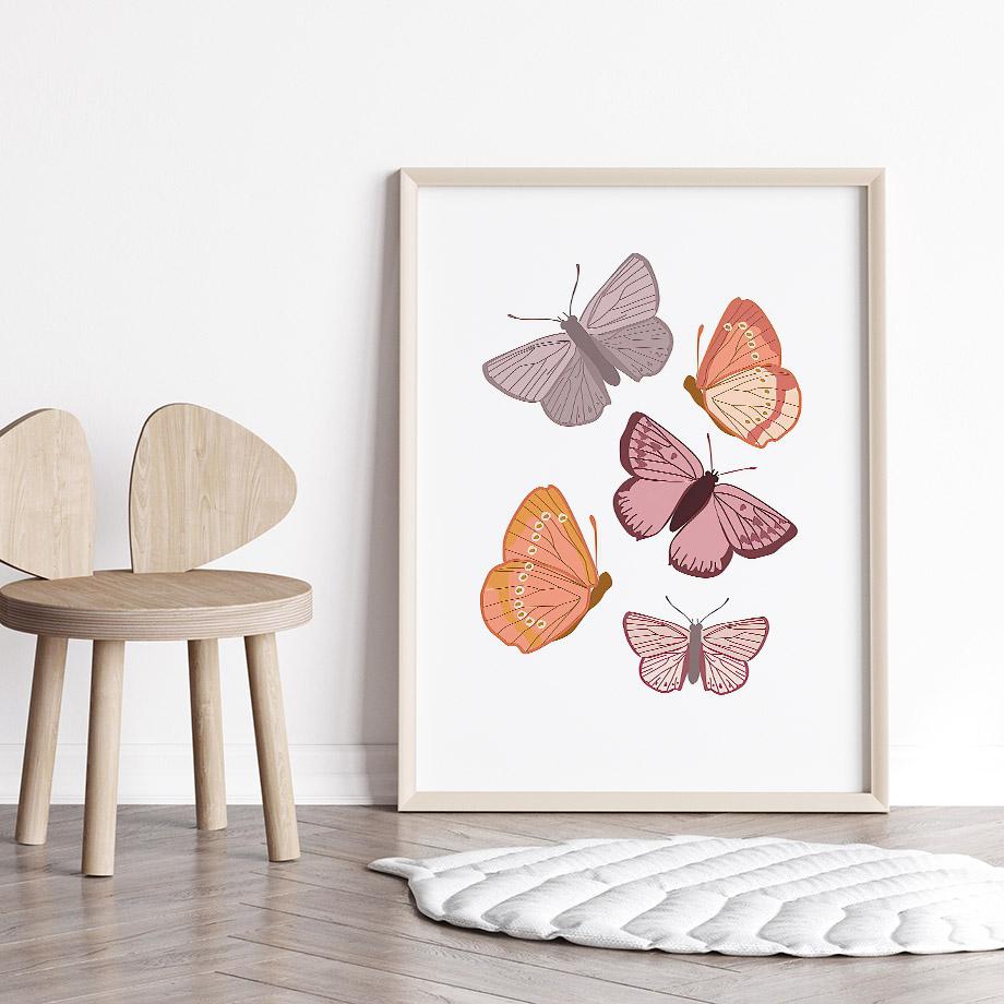 Boho Flower Butterfly Nursery Posters Cartoon Wall Art Print Canvas Painting Wildflower Pictures Baby Kids Room Home Decoration