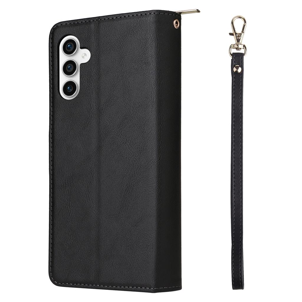 For Samsung Galaxy S25 FE Case Zipper Pocket PU Leather Phone Cover with Hand Strap