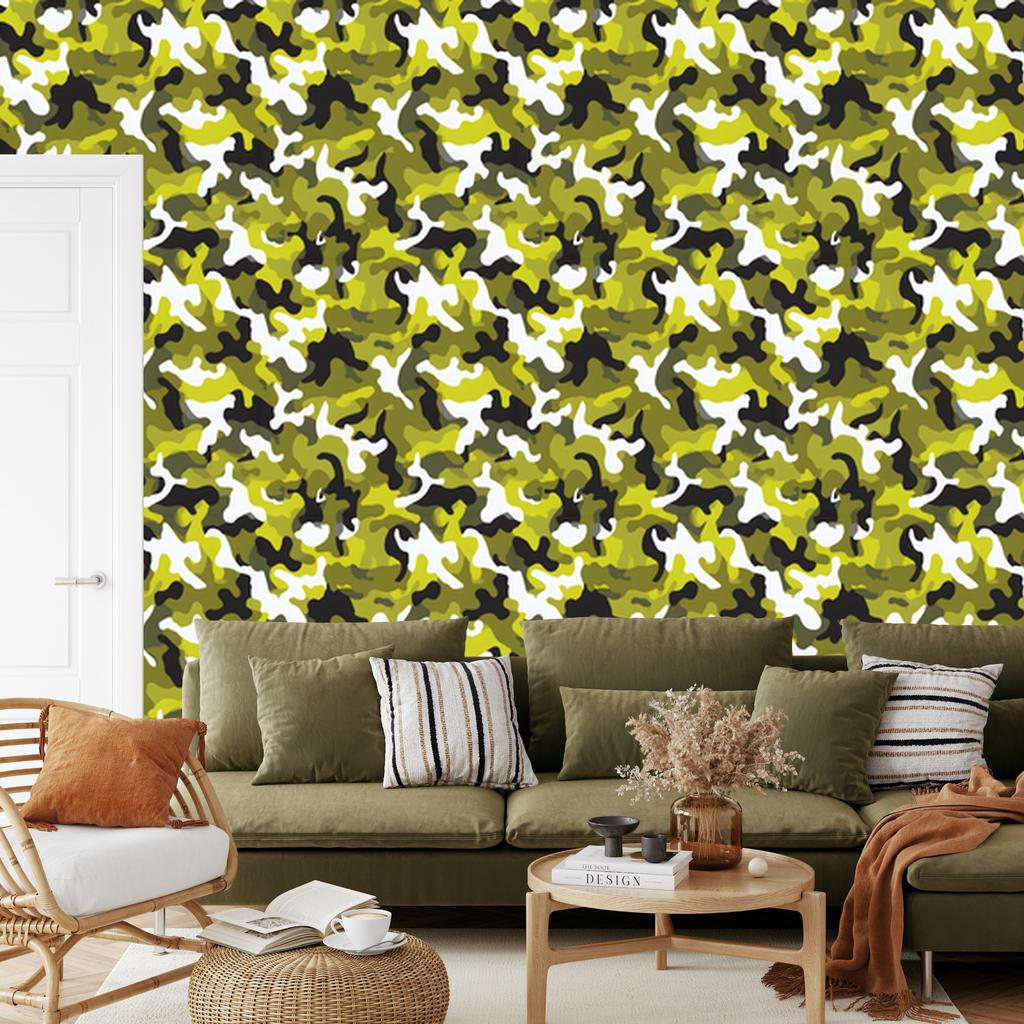 Military Camouflage Wallpaper Yellow and White for Living Room and Bedroom 50x1000