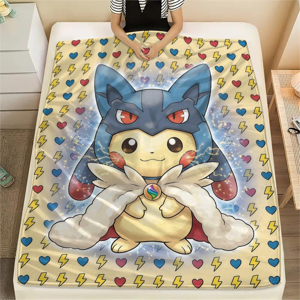 Pikachu Print Flannel Blanket, Warm Comfortable for Bedrooms, Sofas, Beds, Chairs -HE50