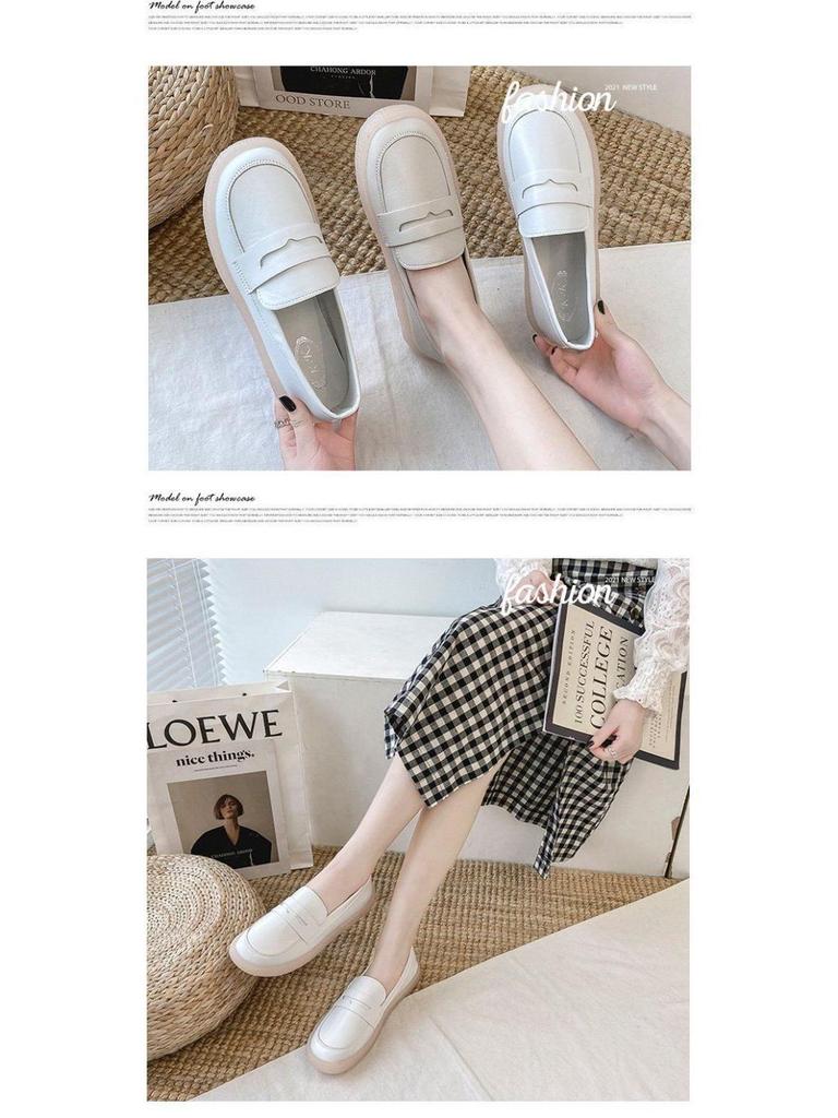 2025 Women's Versatile Soft Sole Flat Nurse Shoes - White Leather for Spring & Autumn