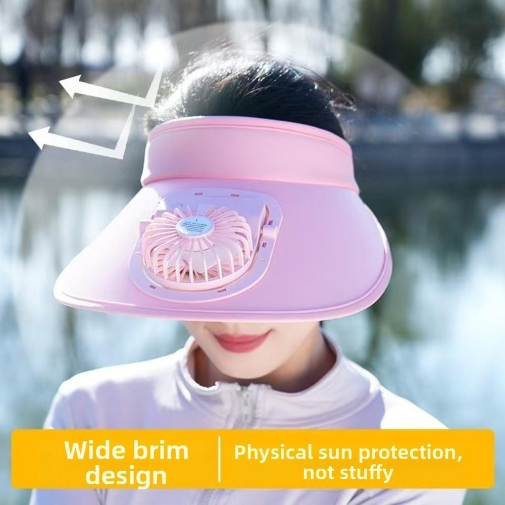 Large Brim Empty Top Sunscreen Cap USB Rechargeable Women Sun Hat Cooling Fan Hat  Outdoor Sports