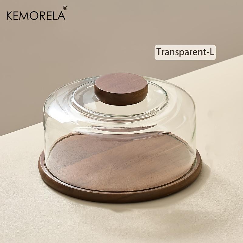 1PCS Round Wooden Cake Stand with Glass Dome Lid -Wood Serving Tray for Dim Sum Pastries & Desserts for Dining Room Cake Tray