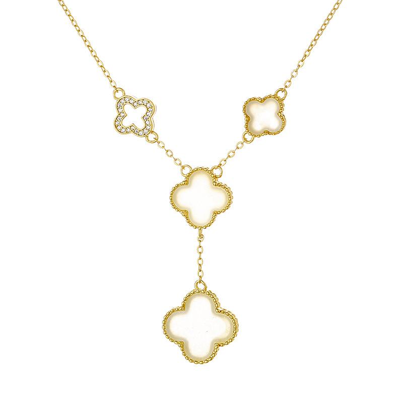 

Ожерелье с четырехлистным клевером, цепочка на ключицу, легкая роскошная подвеска с бахромой, двустороннее ожерелье с четырехлистным клевером.