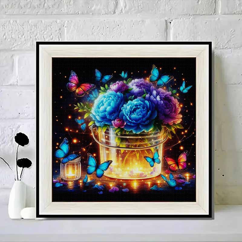 New Arrival 5D DIY Full Circle Diamond Painting "Butterfly Flower Lamp Strip" Embroidery Cross Stitch Home Decor Gift