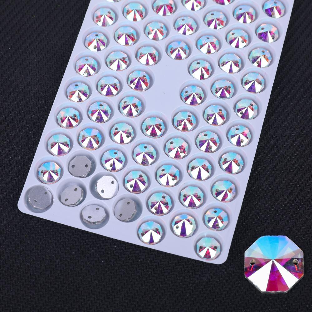 Weichen Glass Hand Seam Drill Flat Bottom Double Hole Octagonal Flat Buckle Ab Special-Shaped Colored Diamond Diy/Double Hole Gem Drill