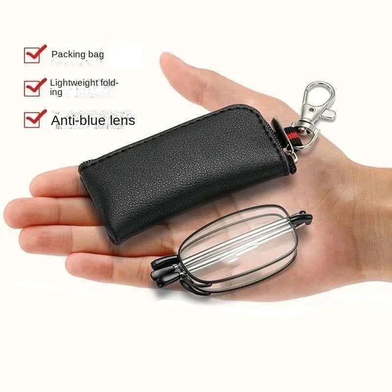 New Women Men Portable Folding Reading Glasses Keychain Antenna Anti-Radiation Anti Blue Light Eyewear Glasses with Storage Bag