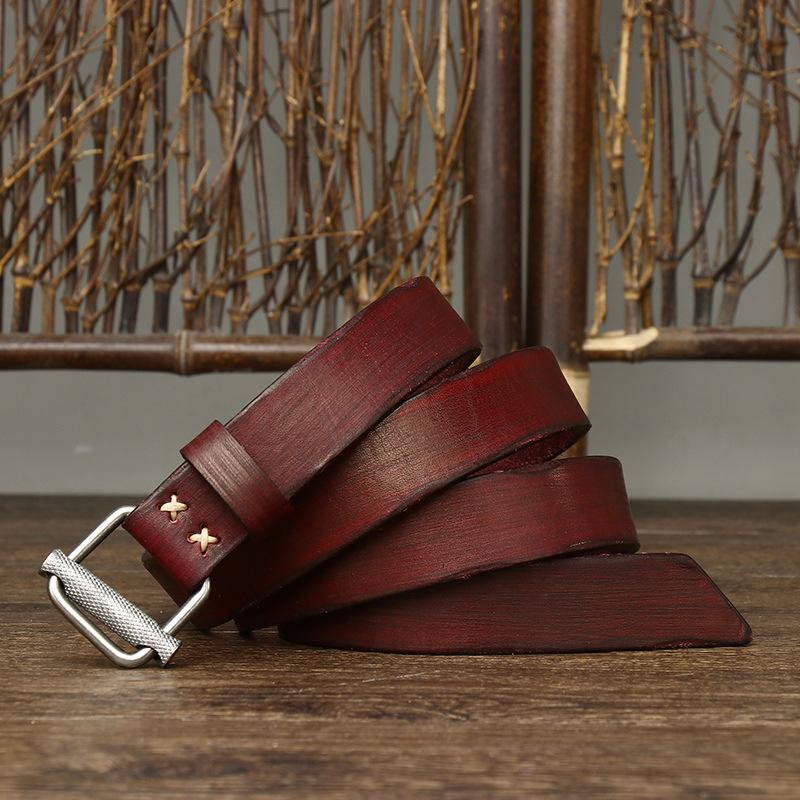 Personalized New Retro Versatile Belt Women'S Genuine Leather Non-Porous Toothless Smooth Buckle Pure Cowhide Belt Women'S Belt Tide