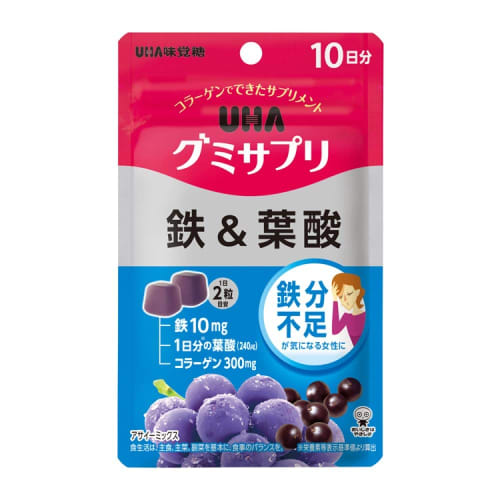 

UHA Gummi Supplement Iron & Folic Acid, Acai Mix Flavor, 10-Day Supply, 20 Gummies, 2 Gummies Per Day