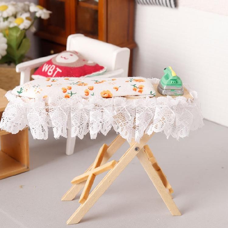 Miniature Wood Ironing Board with Iron for Dollhouses 1/12 Scale Dollhouses Furniture Living Room Display Accessories