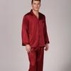 Men's Long Sleeve Striped Faux Silk Pajama Set with Pants - Plus Size