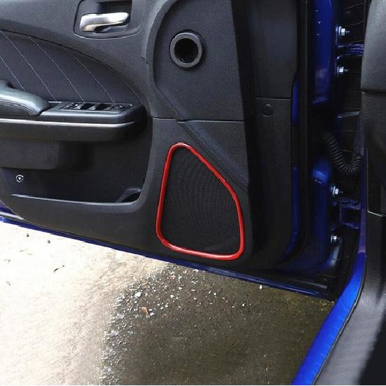 For 2011- Dodge Charger ABS Red Interior Front Door Speaker Ring Trim Covers