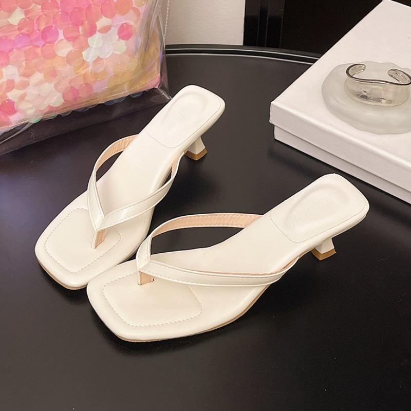 Fashion Square Toe Women Mid Heels Flip Flops 2025 Summer Clip Toe Shoes Fashion Casual Slippers New Pumps Dress Slides Casual Zapatos