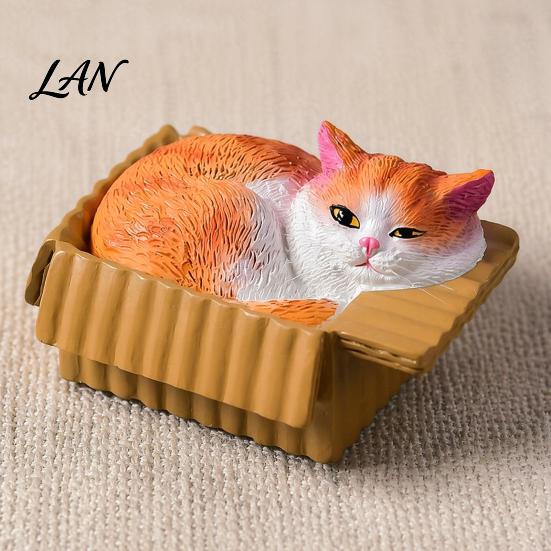 Waterproof Cat Statue Mini Ornaments, Simulation Express Carton with Resin Kitten Figurines, Cute Healing Desk Accessory Desktop Car Dashboard Decor,