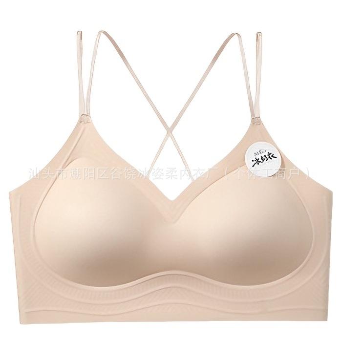 Traceless Cross Beauty Back Ice Milk Coat Gathering Lift Fixed Cup High Elastic Liquid Foundation Bra Summer