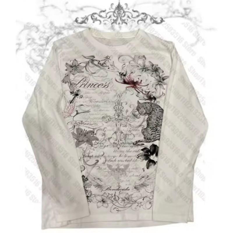 Unisex Vintage Streetwear Long Sleeve T-Shirt With 3D Digital Print Loose Fit Casual Tee Daily Wear