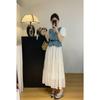 Women's Denim Two-Piece Dress for Summer 2026: Slimming, Petite Fit with Short-Sleeved Jacket and Mid-Length Skirt.