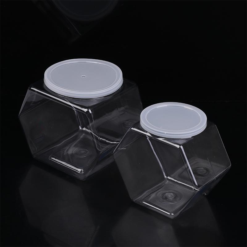 Portable Transparent Hexagonal Candy Cookie Jar Plastic Packaging Jars Sealed With Lid Food Storage Container Kitchen Supplies