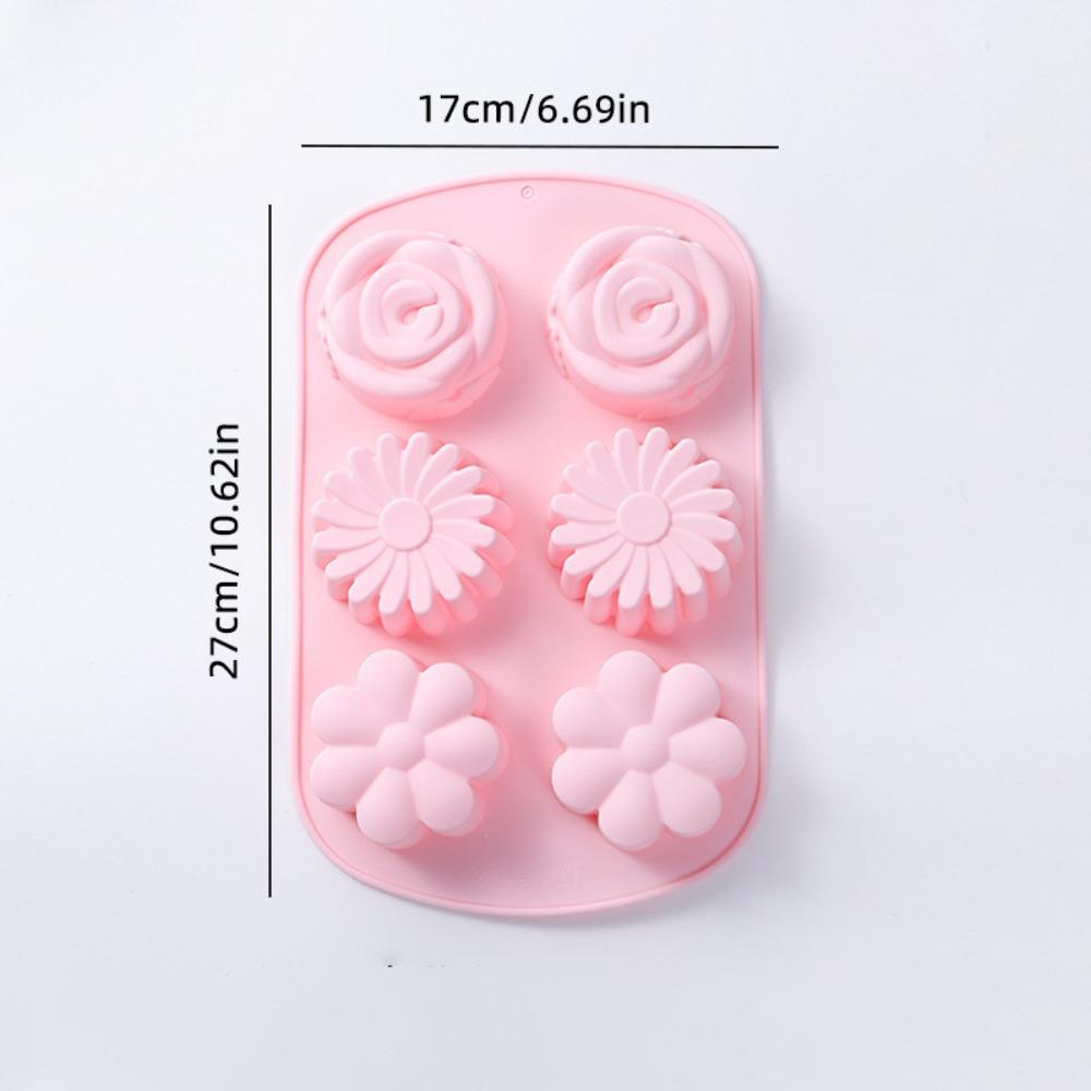 6-Cavity Silicone Soap Molds Flower Shape Non-Stick Chocolate Molds Food Grade Silicone Handmade Pudding Mould Holiday Baking