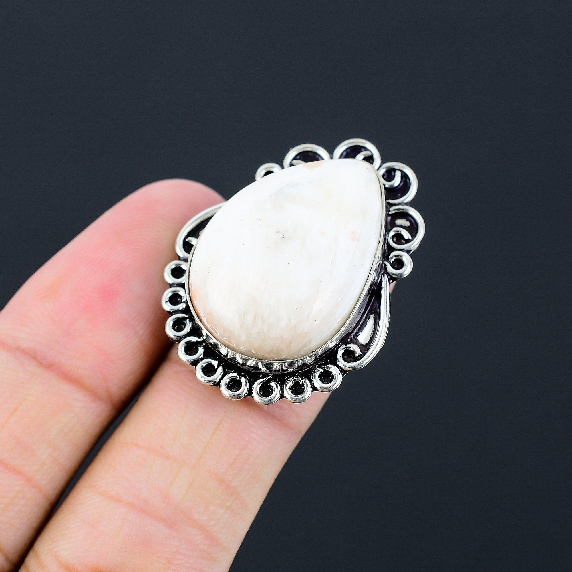 Mothers day Sale 925 Silver Scolecite Gemstone Stackable Boho Ring Jewelry US 7 7