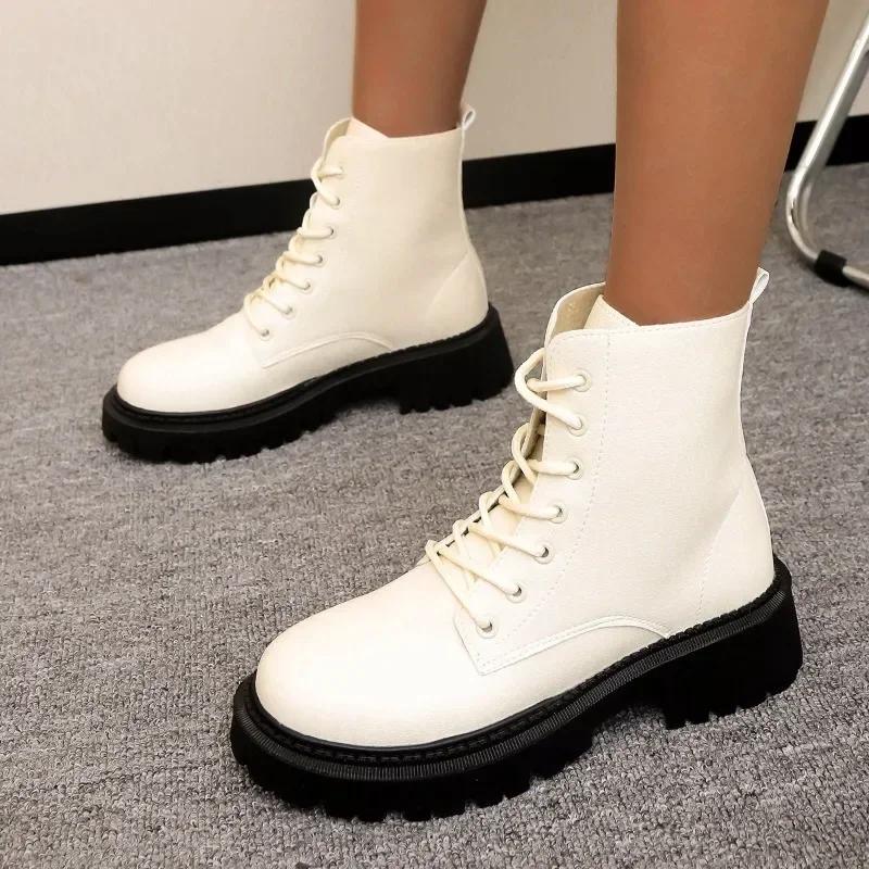 Women's Shoes Brand Ankle Women's Boots Classics Modern Boots Women Round Toe Front Lace-up Med Heel Plus Size Female Shoes