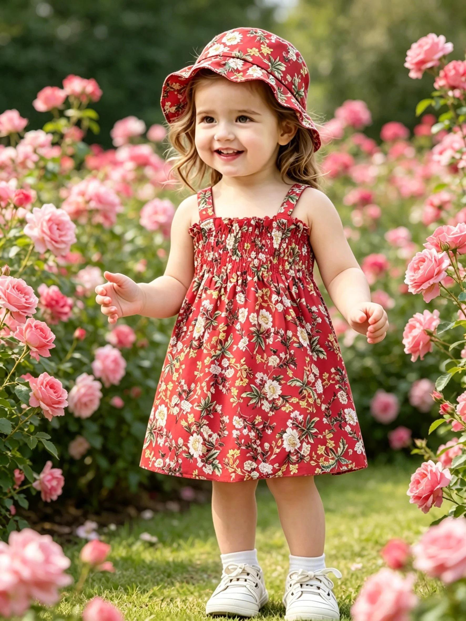Summer Toddler Girls Floral Spaghetti Strap Dress, Loose Country Vacation Princess Dress 1-2Y