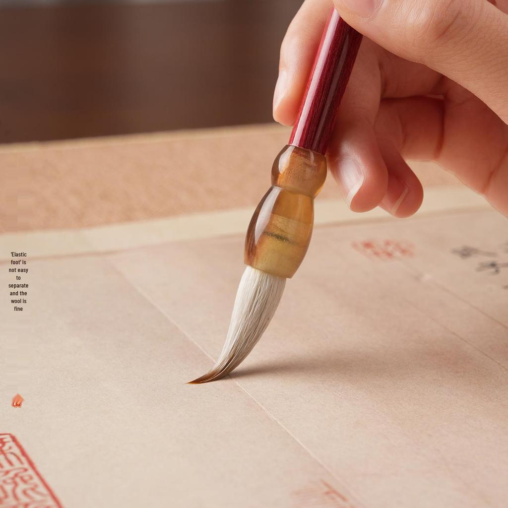 Cold River Snow Calligraphy Brush Set: Soft Brush for Beginners with Creative Gold Splatter Design and Solid Wood Pen Holder for Writing Practice.