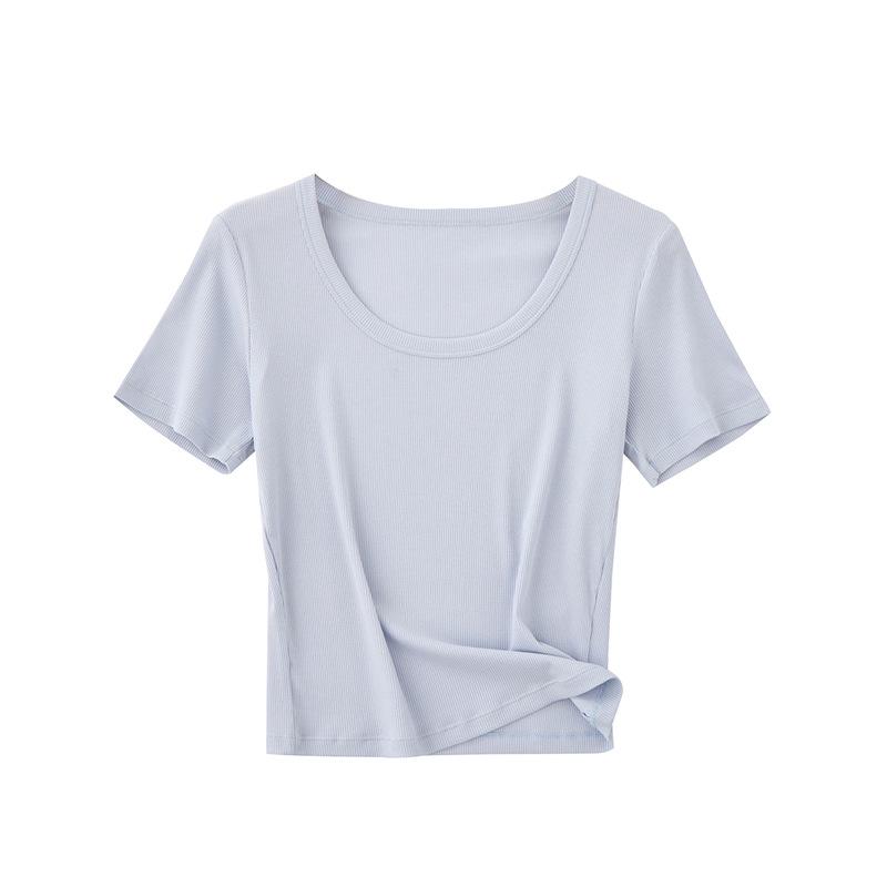 

Женская антибактериальная шелковая футболка с высоким уровнем эластичности, U-образным вырезом, облегающего кроя, с коротким рукавом M (80-100 jin)