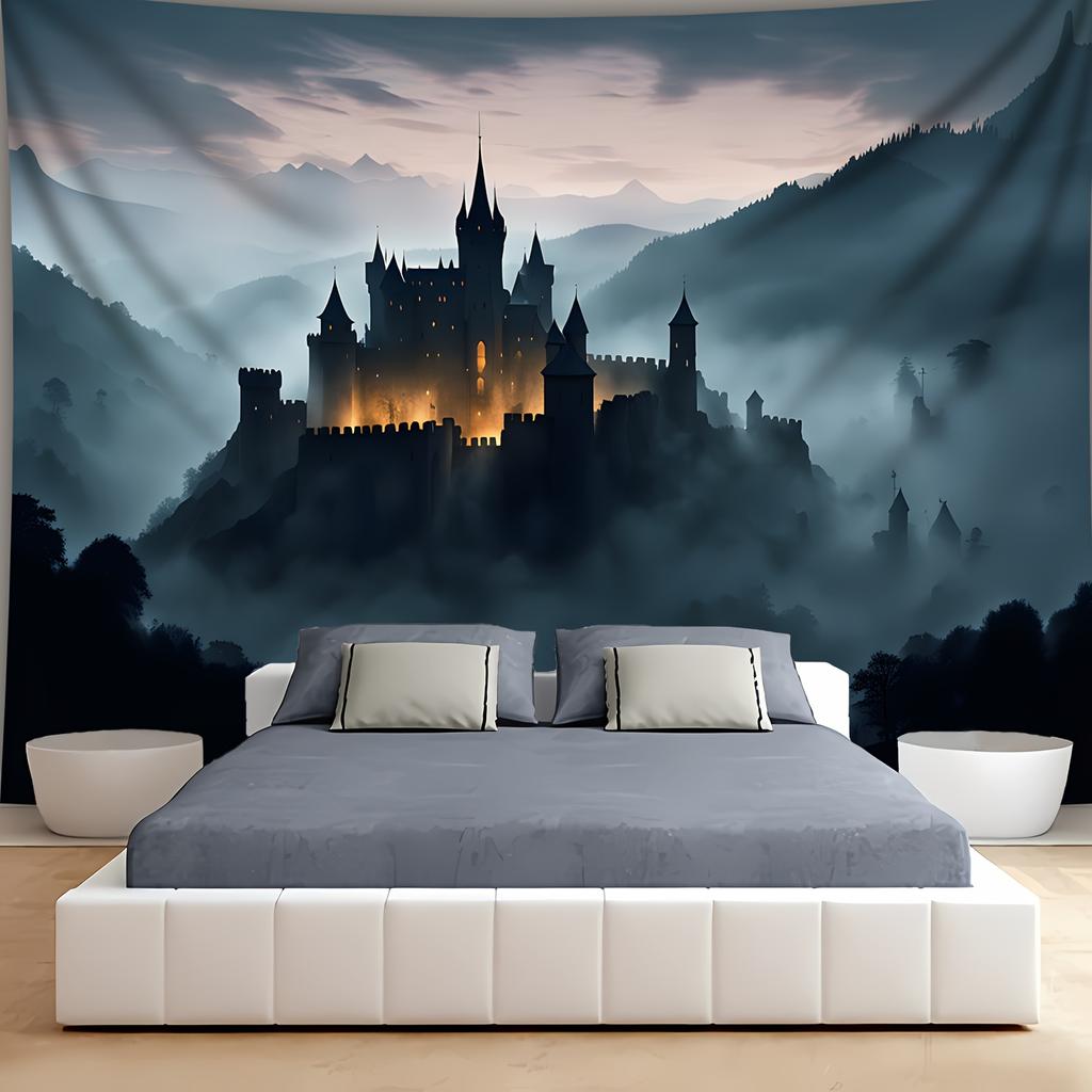 Oversized fog forest castle tapestry-polyester wall hanging 150x 230cm tapestry for living room bedroom office decoration