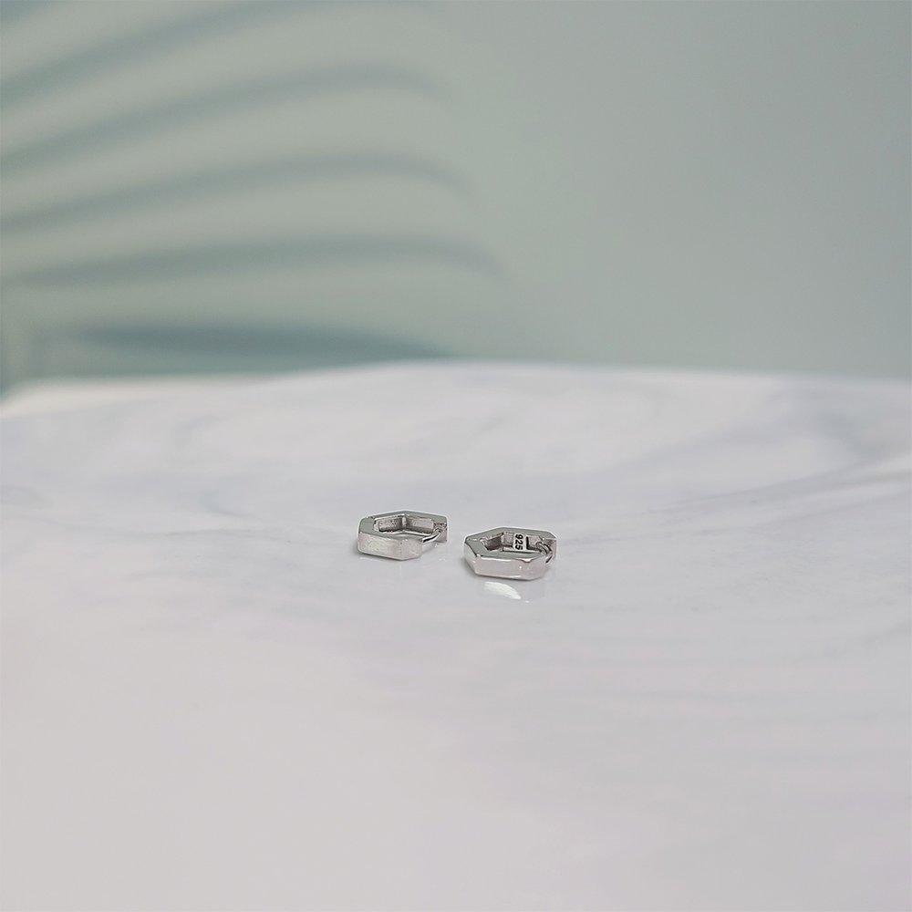 Silver Modern Hexagon One-Touch Earrings