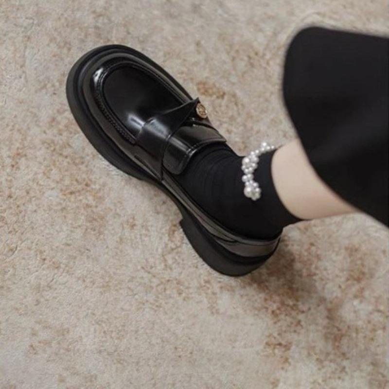 Gold coin women's spring and autumn new thick-soled thick-heeled single shoes and small leather shoes