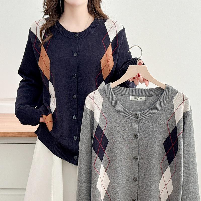 

E2 Plus Size Women s Spring 2026 Korean Style Loose Round Neck Knit Cardigan 5045 2XL (Recommended 130-150 lbs) чорний