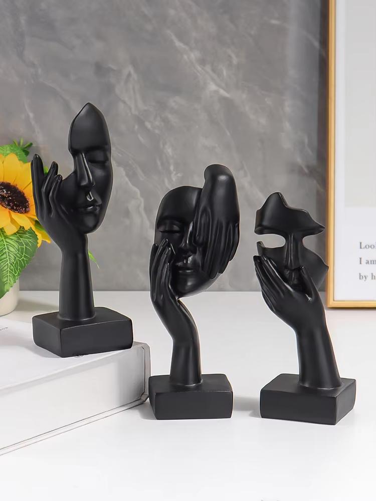3PCS Mask Statues Resin Material Nordic Style Figurine Unique Artwork Suitable for Living Room Decoration