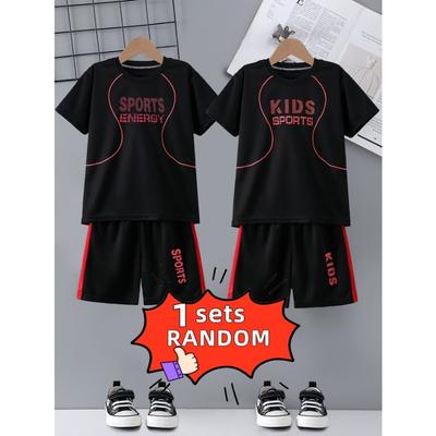 Two-piece Children's Quick-drying Sports Suit Short-sleeved Shorts KIDS SPORTS Letter Printed T-shirt Lightweight