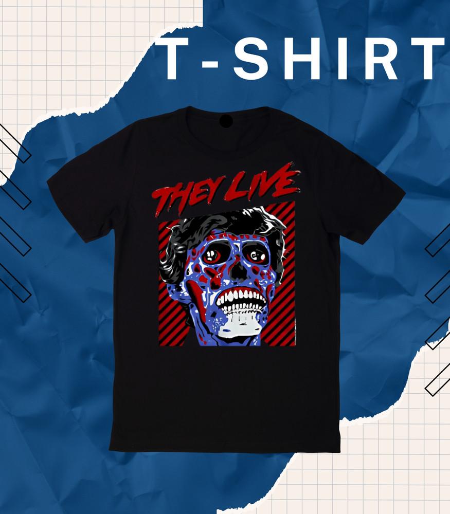 

They Live Blue Alien Face Men T Shirt Obey Horror Movie 80s Film John EB. M