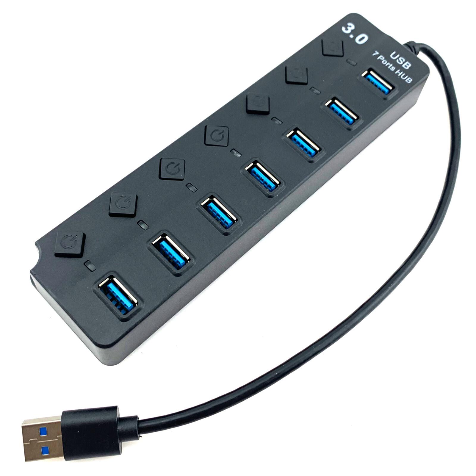 

USB 3.0 Hub 7 Ports Expansion Power Switch 5V Charging Data PC Laptop Adapter