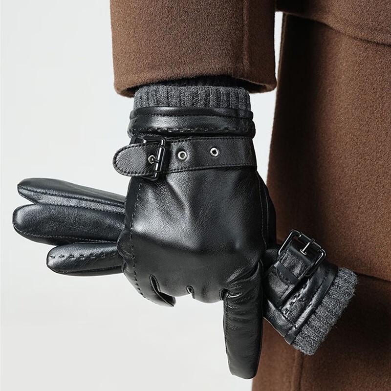 JIUMU Men's Winter Cycling Fleece Lined Genuine Sheepskin Gloves