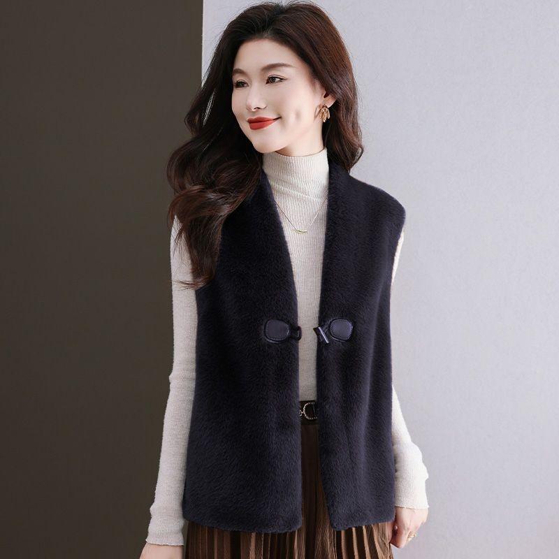New imitation gold mink fur vest female rich woman vest imitation mink vest horn buckle integrated vest stacked wear