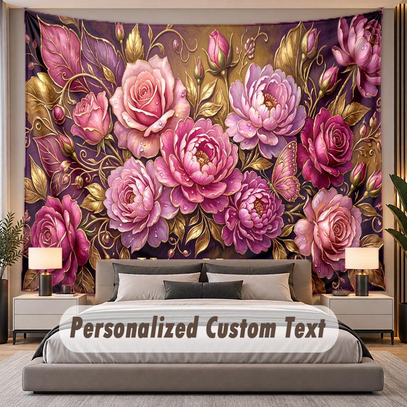 Floral Garden (252) Theme Personalized Tapestry Custom Name Text Wall Hanging Tapestry Home Background Decoration