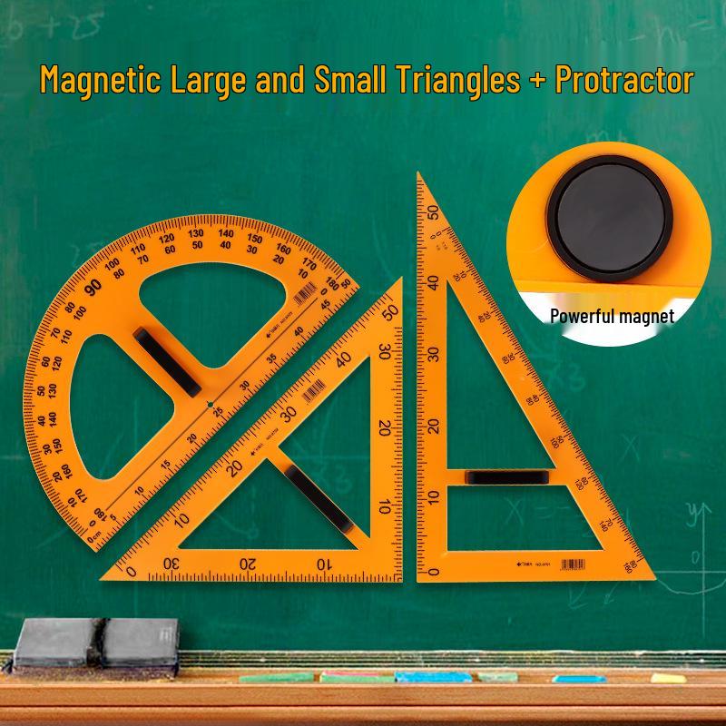 Little Fish Ruler Set: Compass, Magnetic Straight Edge, Protractor, and Set Square - Math Teaching Tools