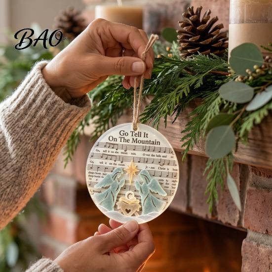 Christmas Fireplace Hanging Ornaments Sea Glass Hymn Ornaments, Handmade Music Sheet Nativity Decoration, Holiday Party Supplies Acrylic Art Christian