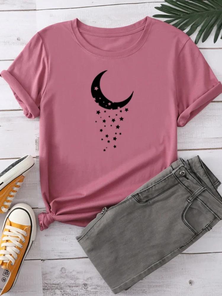 White Moon Print Women T Shirt Short Sleeve O Neck Loose Women Tshirt Ladies Fashion Tee Shirt Tops Clothes Camisetas Mujer