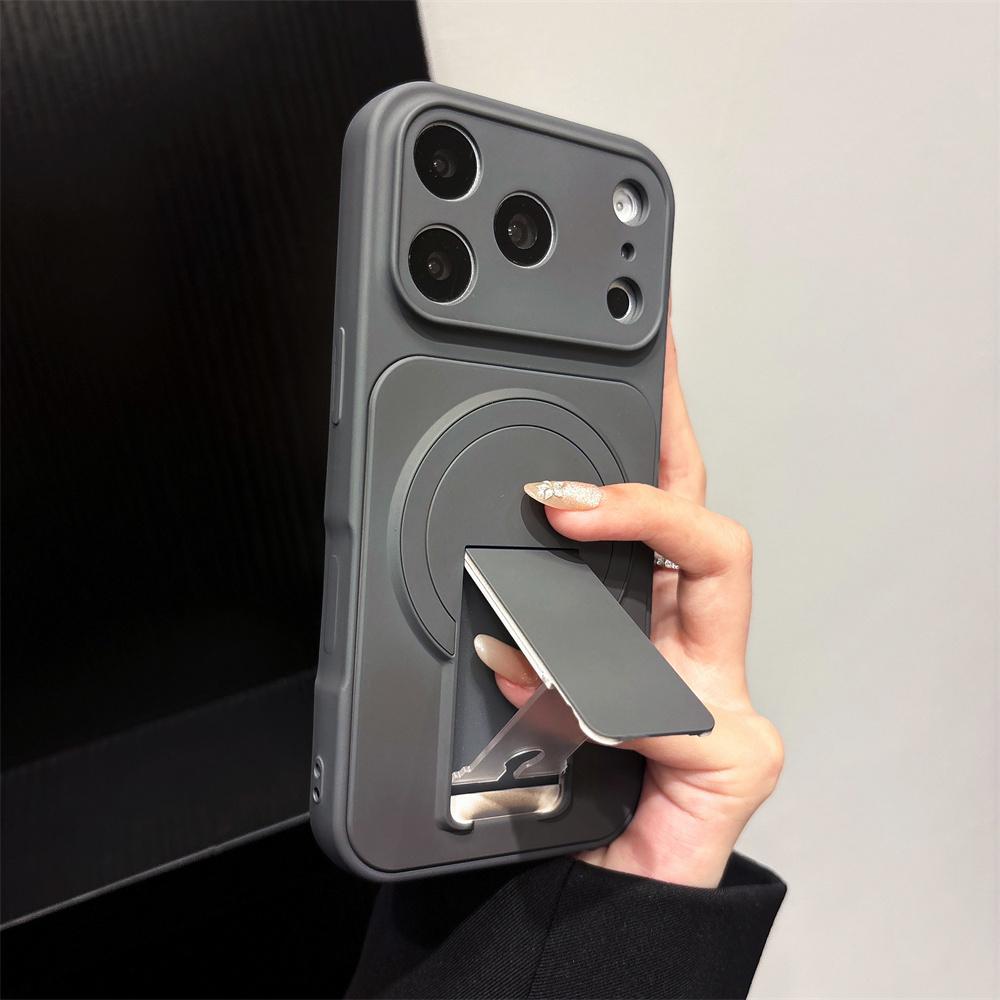 Hidden Folding Stand Magnetic Phone Case for IPhone 17 16 15 14 13 12 11 Pro Max Matte Frosted Shockproof Protection Back Cover