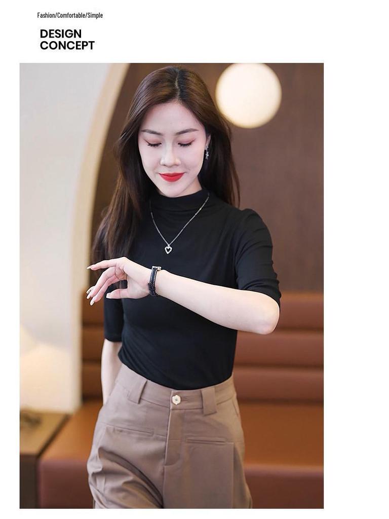 Modal Mid-Sleeve Women's Shirt - 2025 Spring/Summer Style, Five-Seven Sleeve Top, Casual T-Shirt.