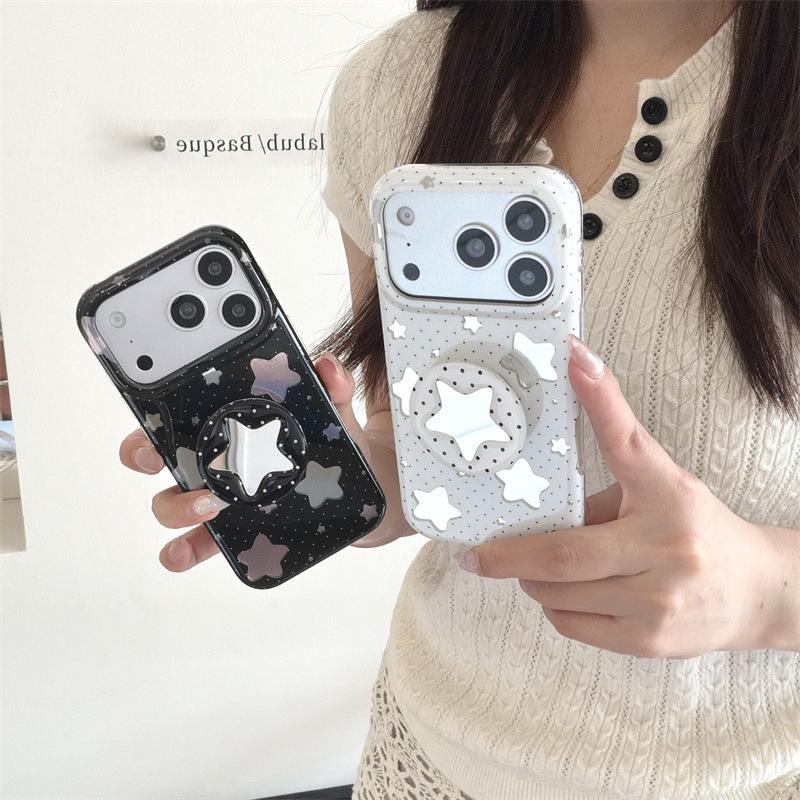 Custom Polka Dot Mirror Star Stand for iPhone 17/16 Pro Max/15/14 Cases