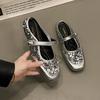 Sequined Silver Bag Head Half Slippers Women's Shoes 2025 New Spring and Summer Temperament Mary Jane Flat Shoes